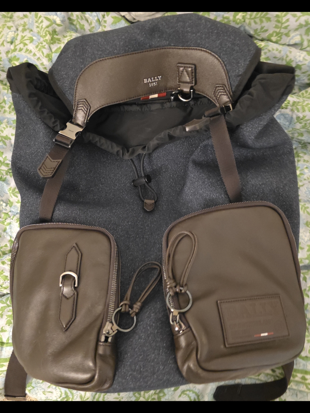 Bally Men's Gray & Brown Leather-Trim Backpack